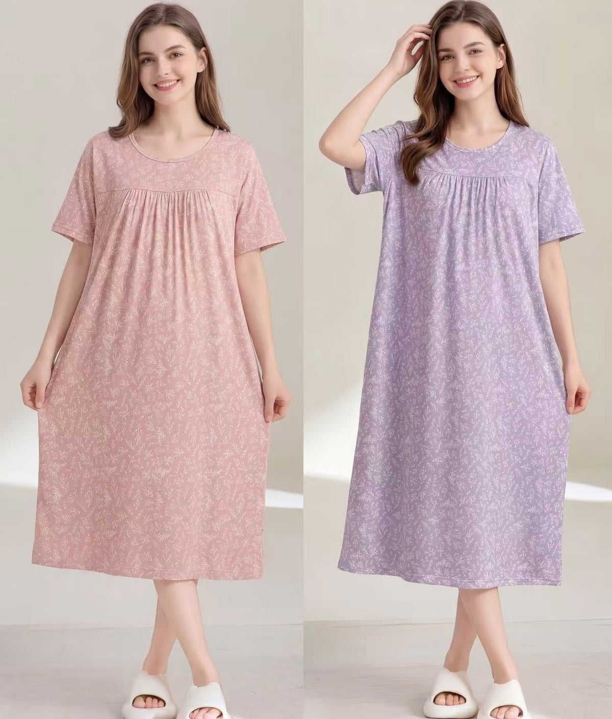 Korean floral printed gathered nightdress assorted wholesale designs image 1 Zadine Fashion