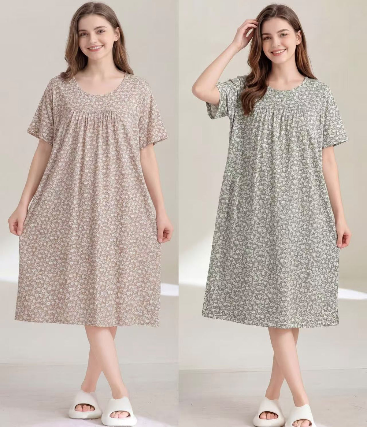 Korean floral printed gathered nightdress assorted wholesale designs image 2 Zadine Fashion