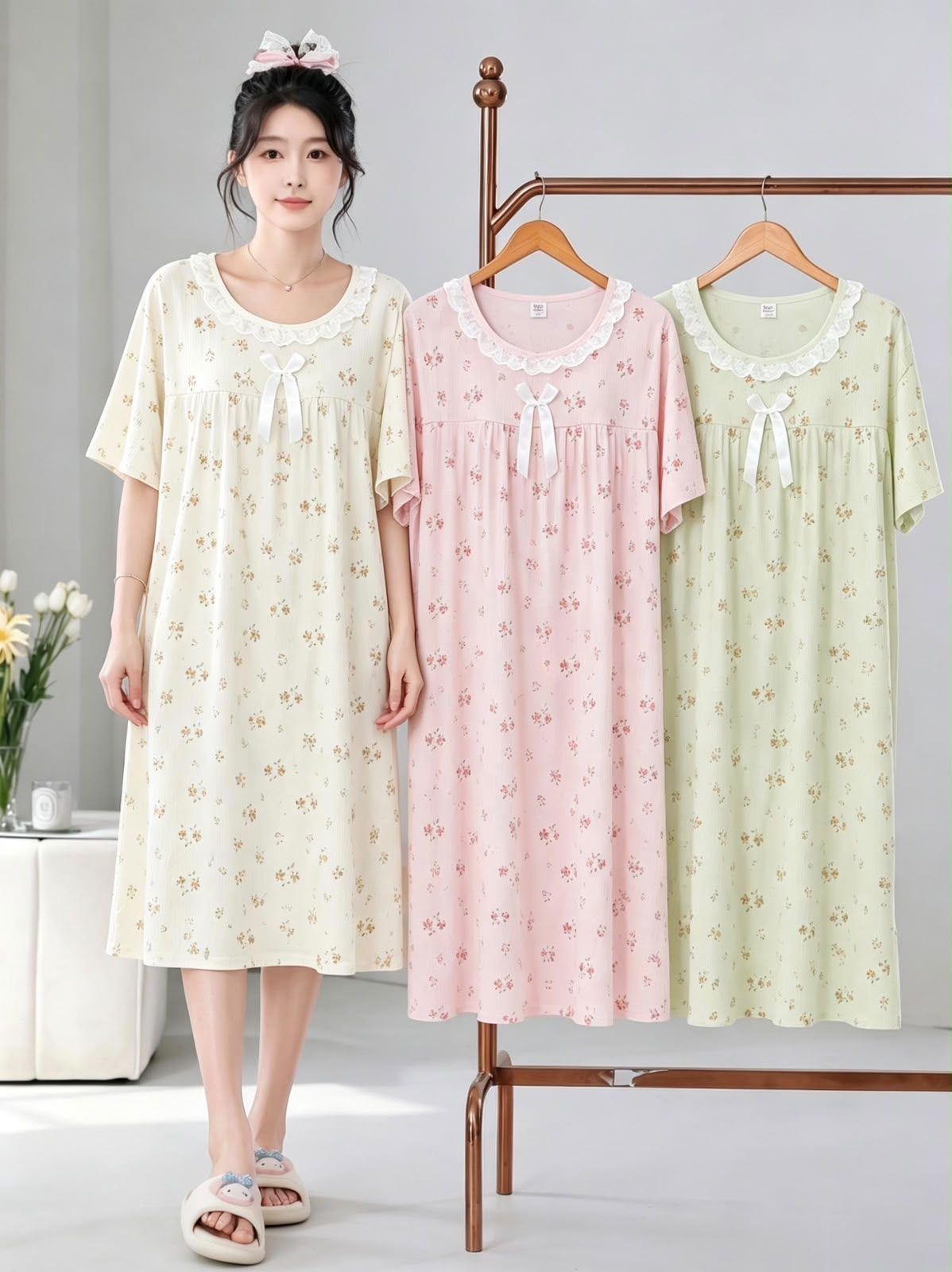 Korean lace collar printed nightdress wholesale assorted designs photo 1 Zadine Fashion