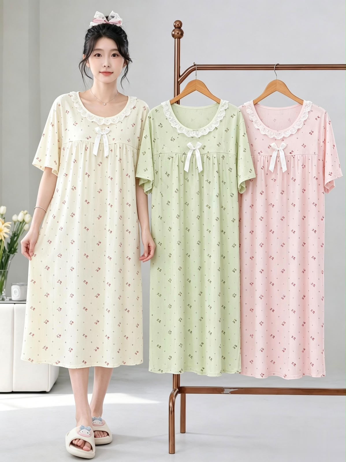 Korean lace collar printed nightdress wholesale assorted designs photo 2 Zadine Fashion