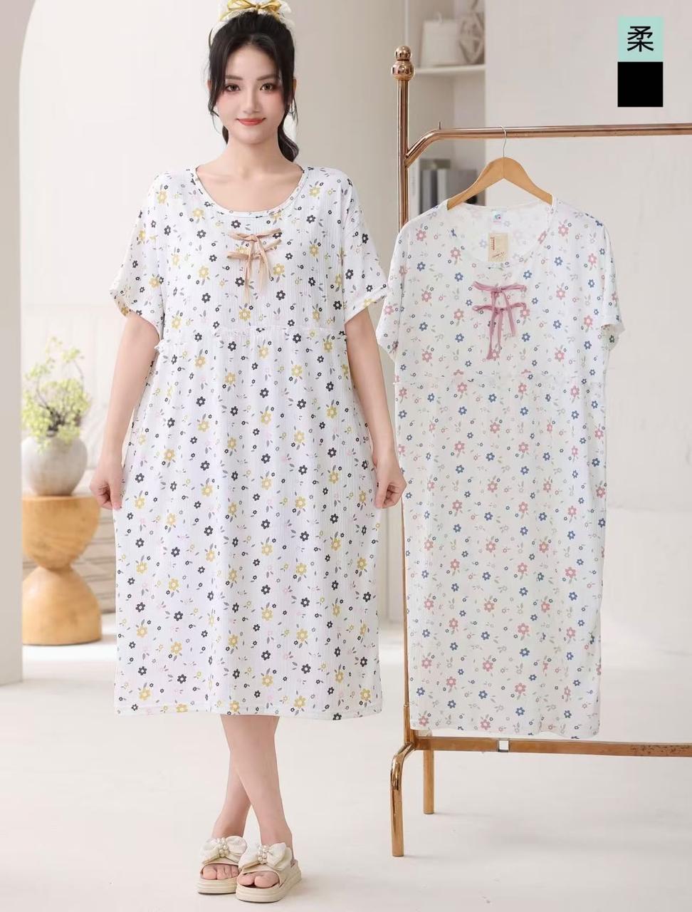 Zadine Fashion Korean printed bow neck nightdress assorted design 1