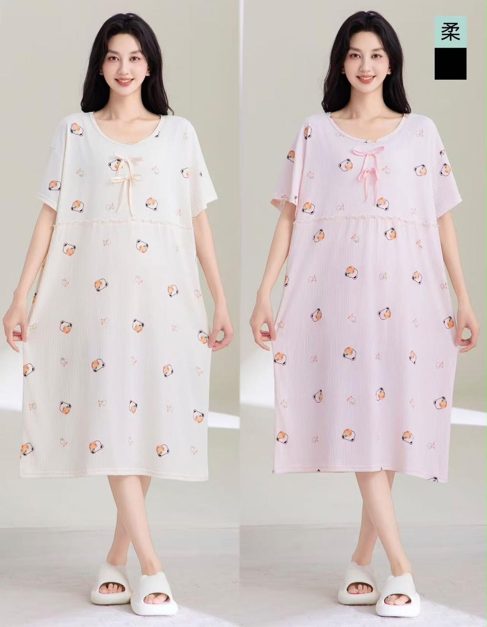Zadine Fashion Korean printed bow neck nightdress assorted design 2