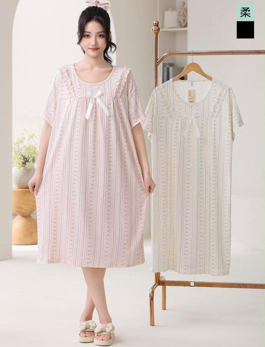 Zadine Fashion Korean ruffle bow neck printed nightdress wholesale design photo 1