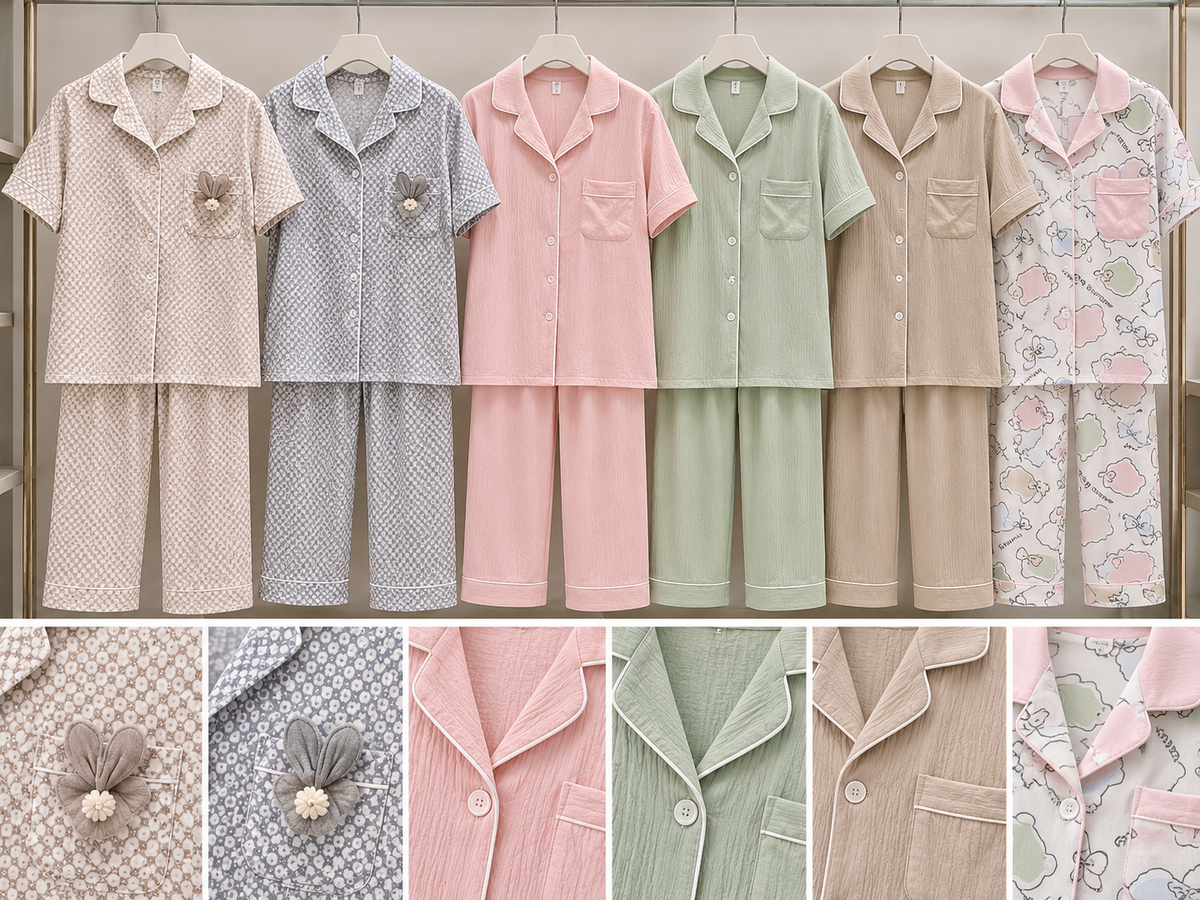 Six colour Korean button-front short sleeve pajama nightwear set wholesale MOQ 6