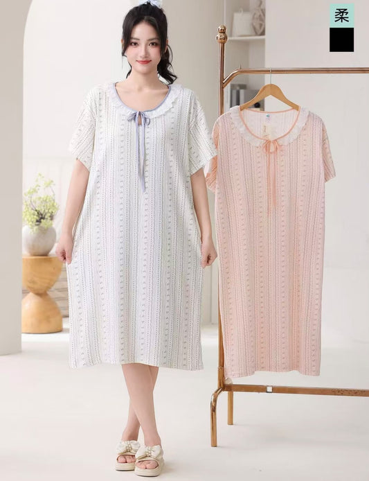 Korean striped floral bow neck nightdress Zadine Fashion wholesale photo 1