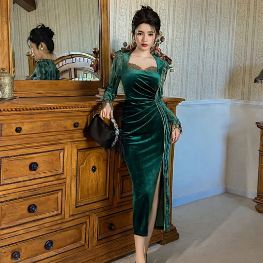 Imported Korean Velvet Bodycon Maxi Dress for Women | Party Wear Evening Dress | Wholesale Western Wear Supplier India – Zadine Fashion