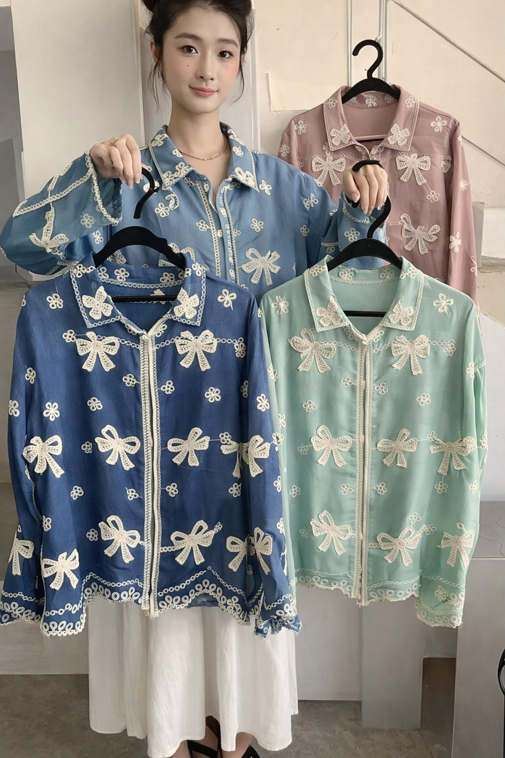 Imported Korean Lace Embroidered Shirt for Women | Designer Western Shirt | Wholesale Western Wear Supplier India – Zadine Fashion