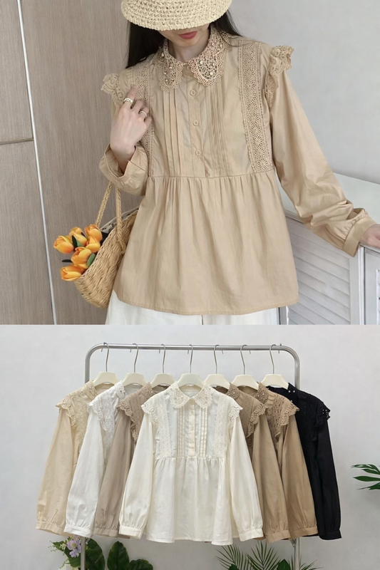 Imported Korean Lace Collar Embroidered Blouse for Women | Premium Western Top | Wholesale Supplier India – Zadine Fashion