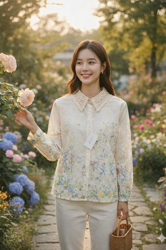 Imported Korean Floral Printed Blouse for Women | Lace Collar Western Shirt | Wholesale Supplier India – Zadine Fashion