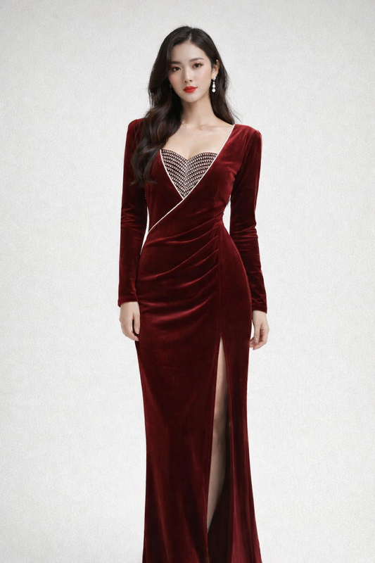 Imported Korean Velvet Bodycon Maxi Dress for Women | Party Wear Evening Dress | Wholesale Western Wear Supplier India – Zadine Fashion