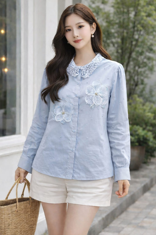 Imported Korean Floral Embroidered Shirt Wholesale Wholesale India - Zadine Fashion