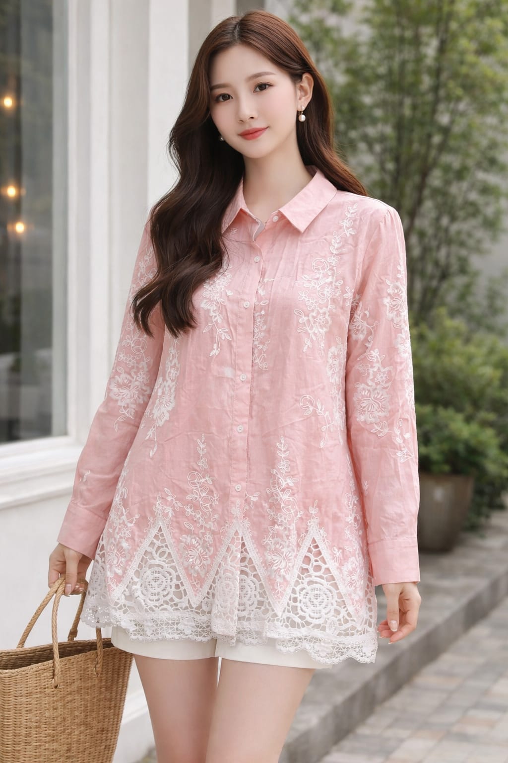 Imported Korean Floral Embroidered Lace Long Shirt Wholesale Wholesale India - Zadine Fashion