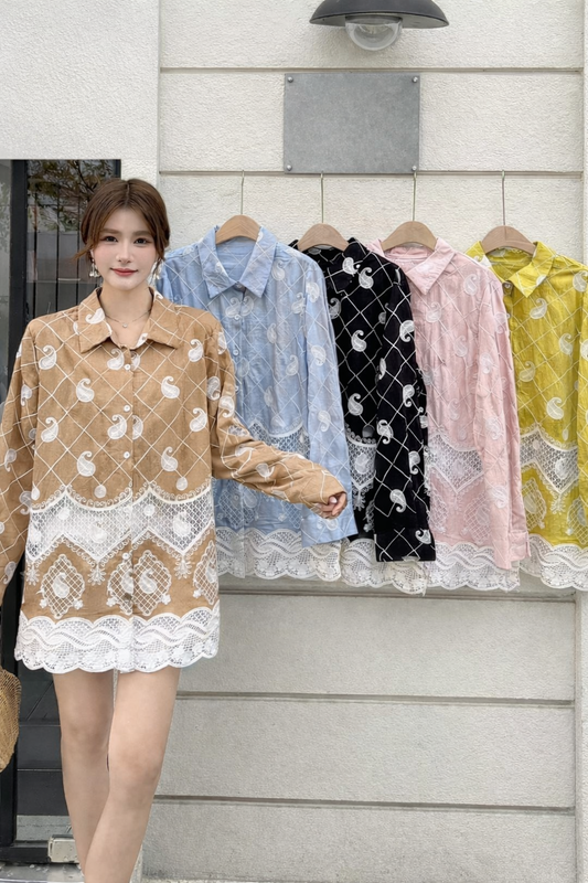 Imported Korean Grid Printed Lace Long Shirt Wholesale Wholesale India - Zadine Fashion