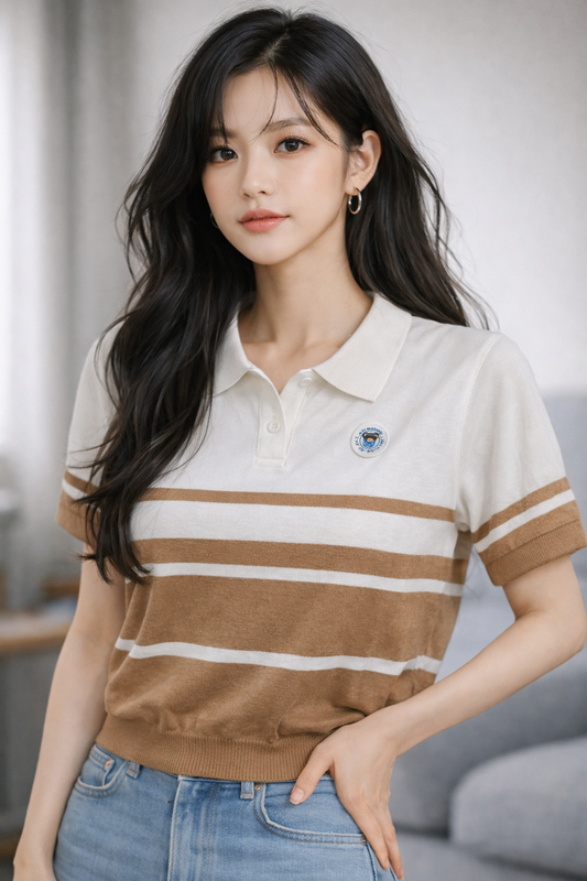 Imported Korean Striped Polo Knit Top Wholesale Wholesale India - Zadine Fashion