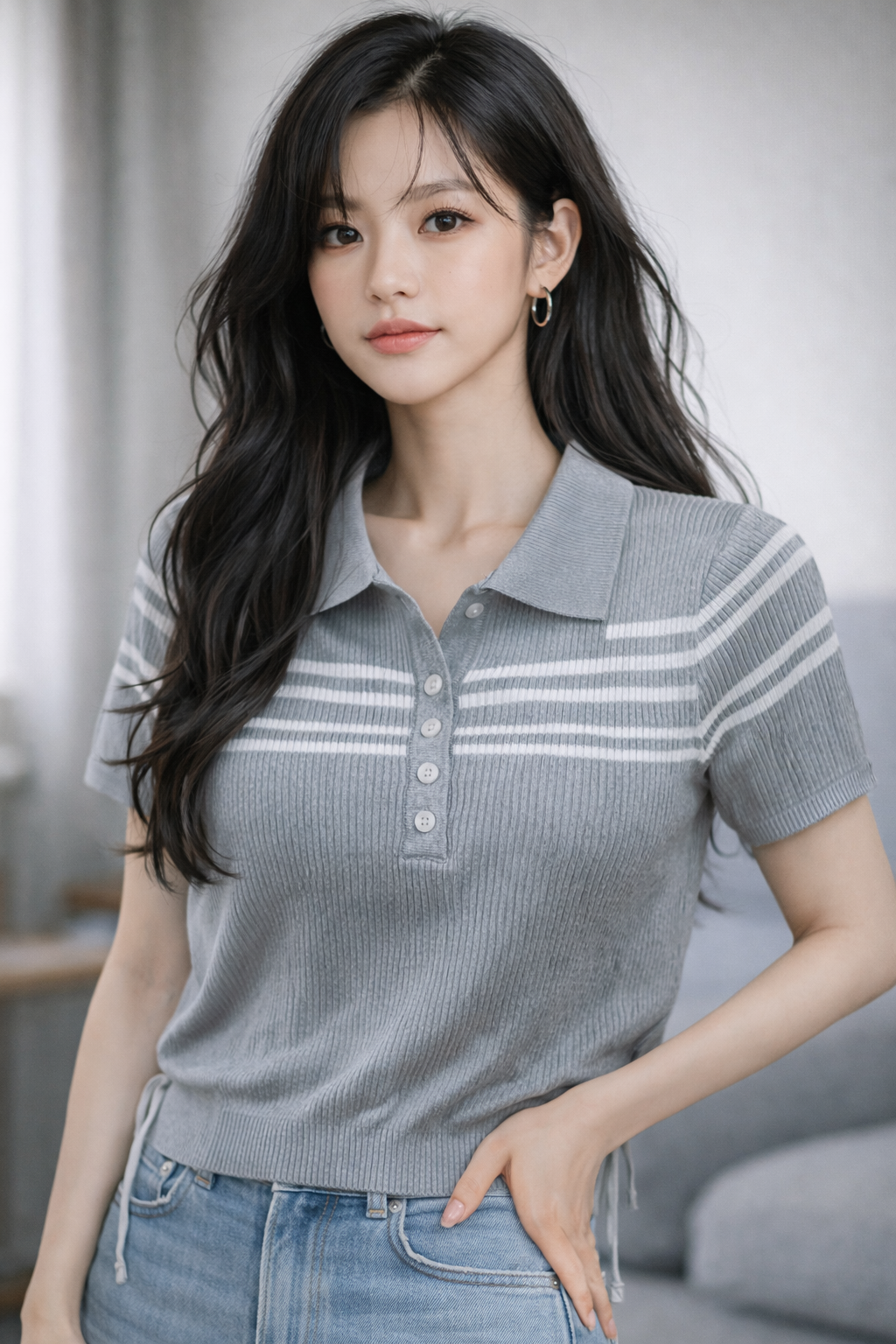 Imported Korean Striped Polo T Shirt Wholesale | Women Western Wear Supplier India