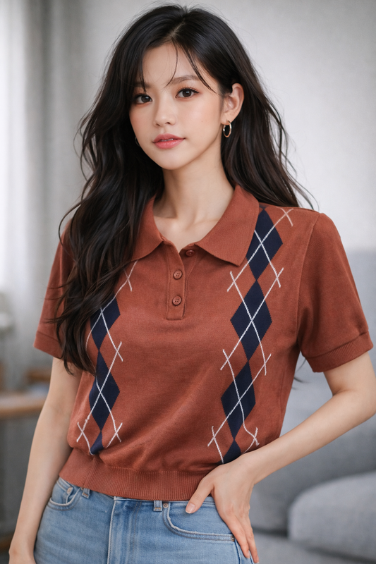 Imported Korean Argyle Polo Knit Top Wholesale | Women Western Wear Supplier India