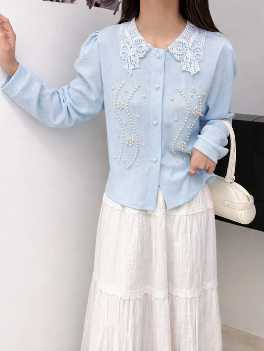 Imported Korean Pearl Embellished Knit Cardigan Shirt for Women – Korean Westernwear Wholesale Supplier