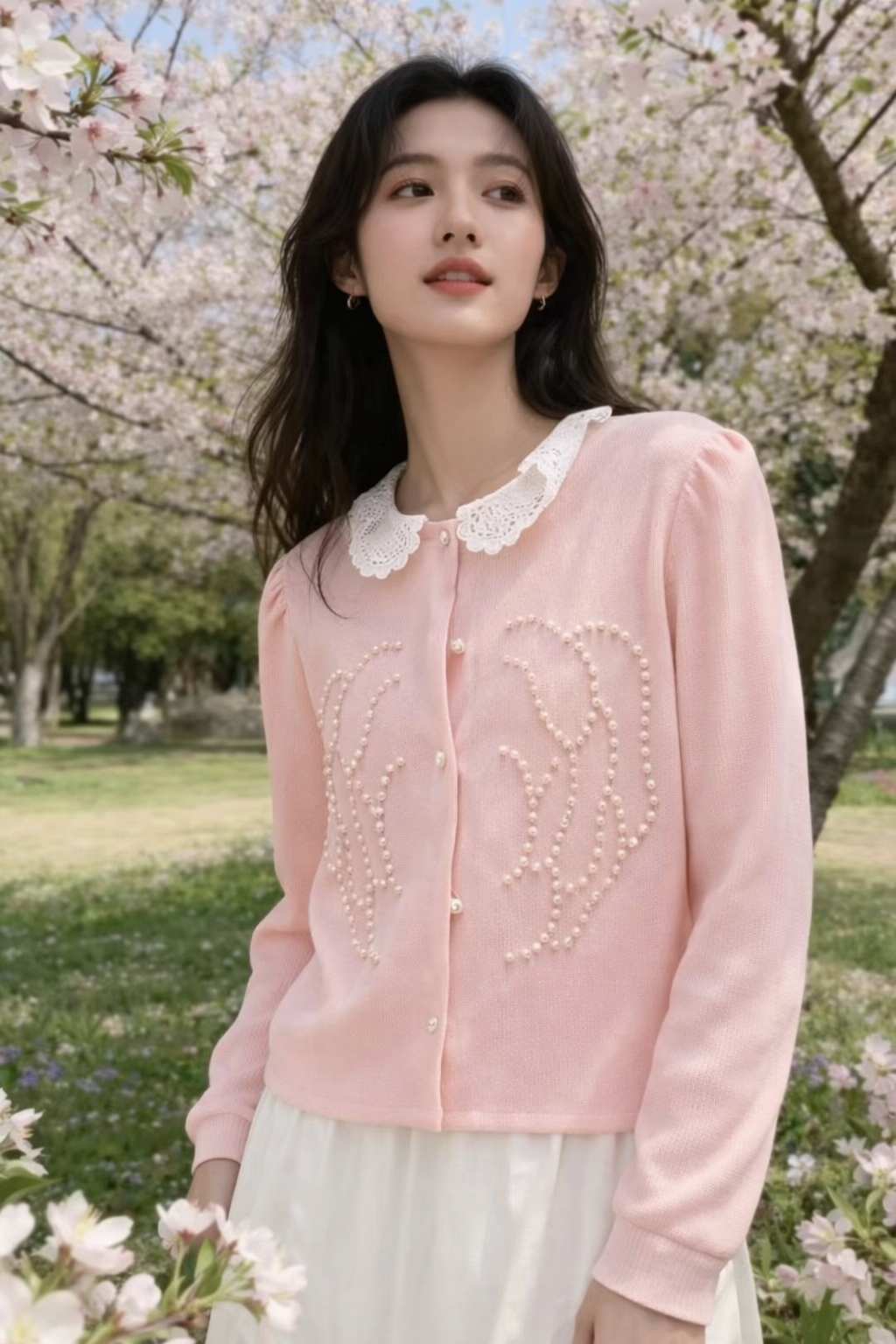 Imported Korean Pearl Embroidered Lace Collar Shirt  for Women – Korean Westernwear Wholesale Supplier