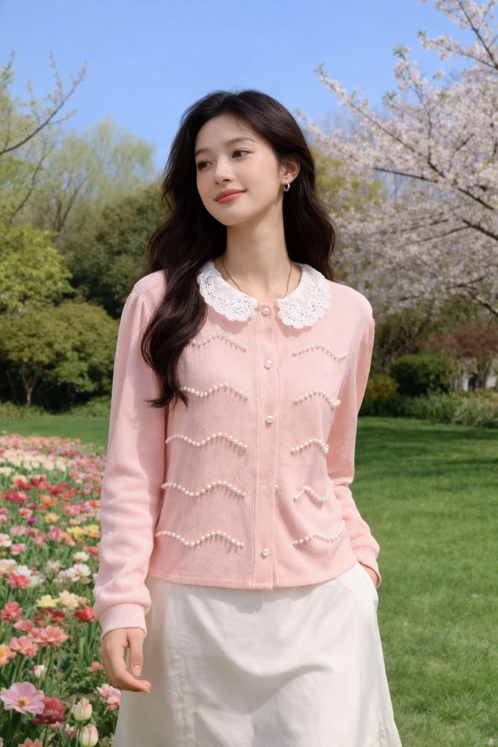 Imported Korean Pearl Embellished Lace Collar Shirt for Women – Korean Westernwear Wholesale Supplier