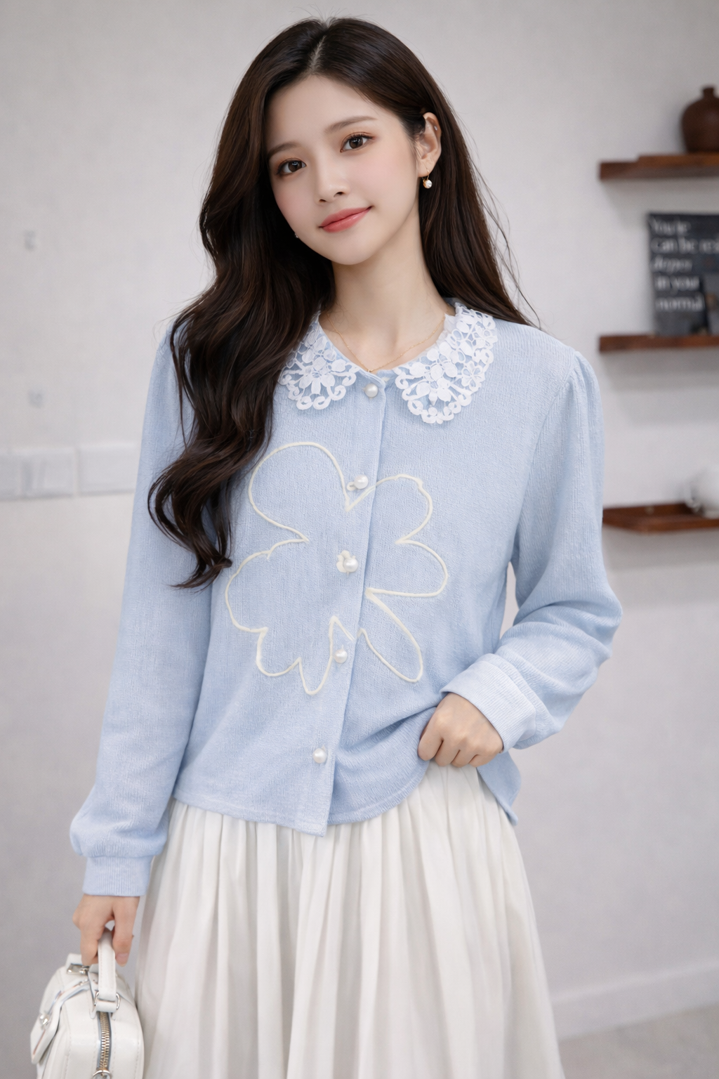 Imported Korean Lace Collar Embroidered Shirt for Women – Korean Westernwear Wholesale Supplier
