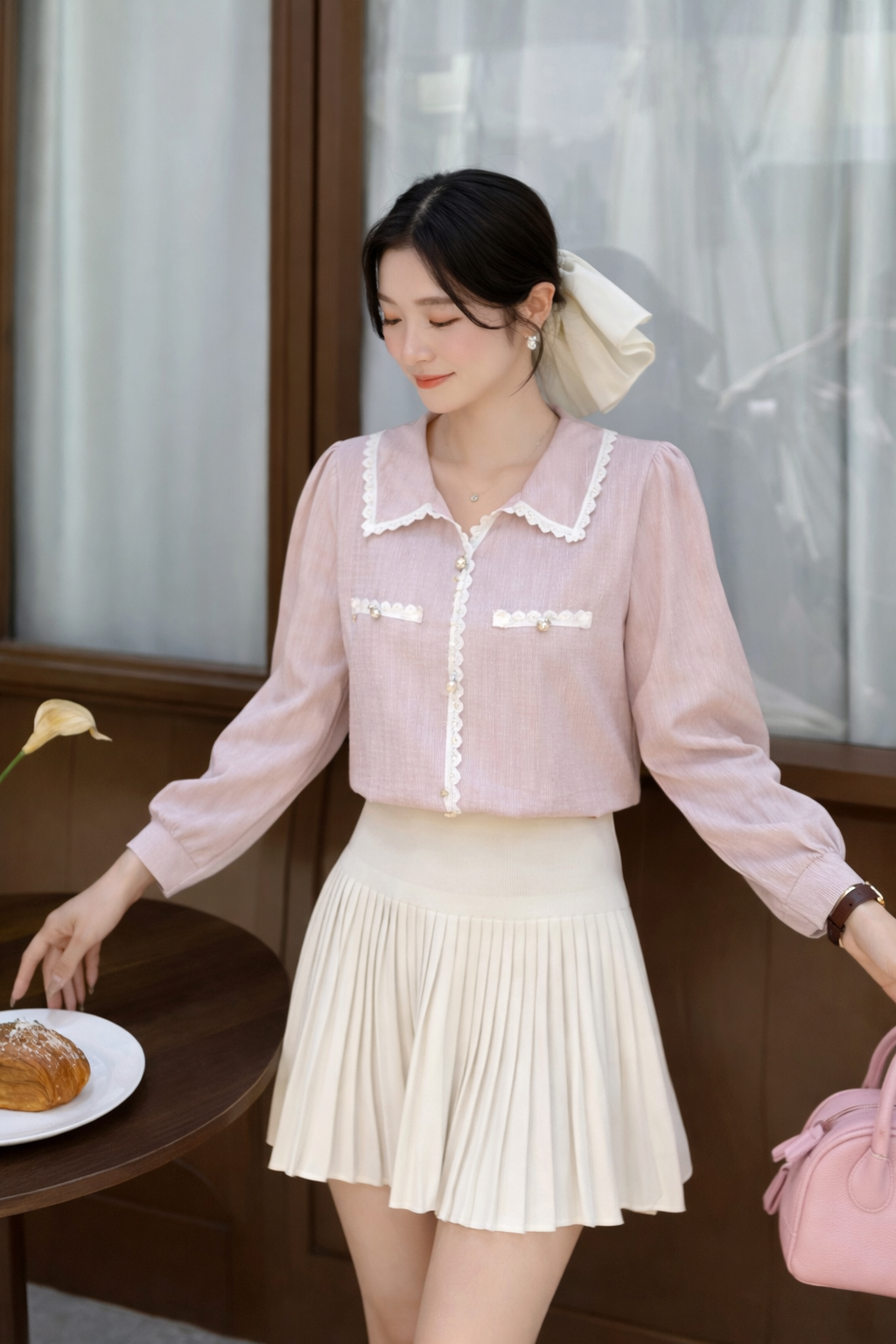 Imported Korean Lace Collar Chiffon Top for Women – Korean Westernwear Wholesale Supplier Wholesale India - Zadine Fashion