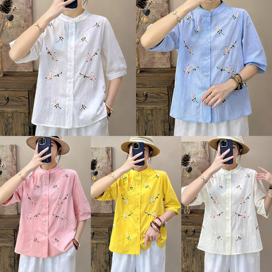 Imported Korean Floral Embroidered Shirt Wholesale | Cotton Summer Tops Supplier India | Ladies Korean Wear Bulk