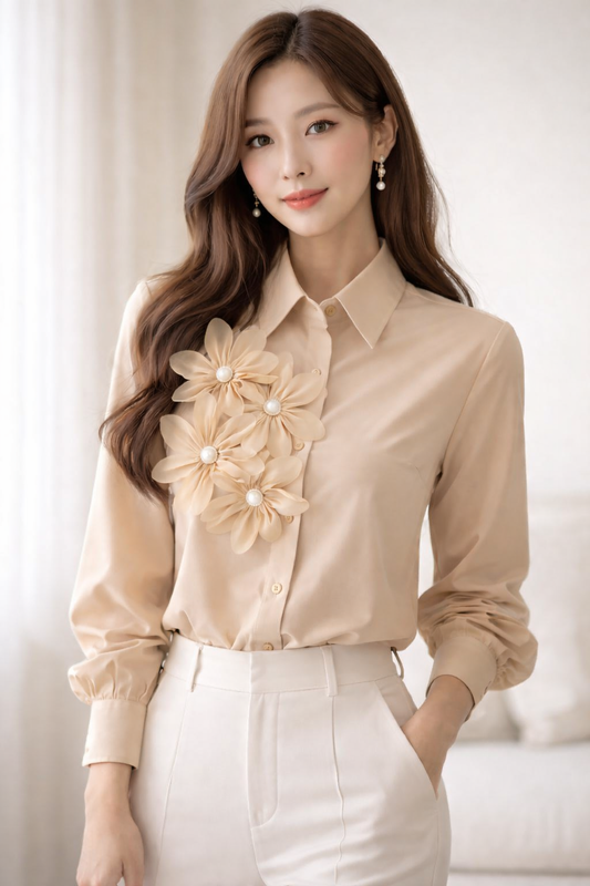 Premium Korean 3D Floral Shirt for Women Wholesale | Designer Statement Tops India | Imported Fashion Shirts