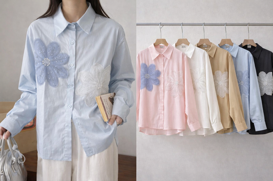 Imported Korean Heavy Embroidered Shirt for Women Wholesale | Floral Cotton Tops India | Premium Casual Wear