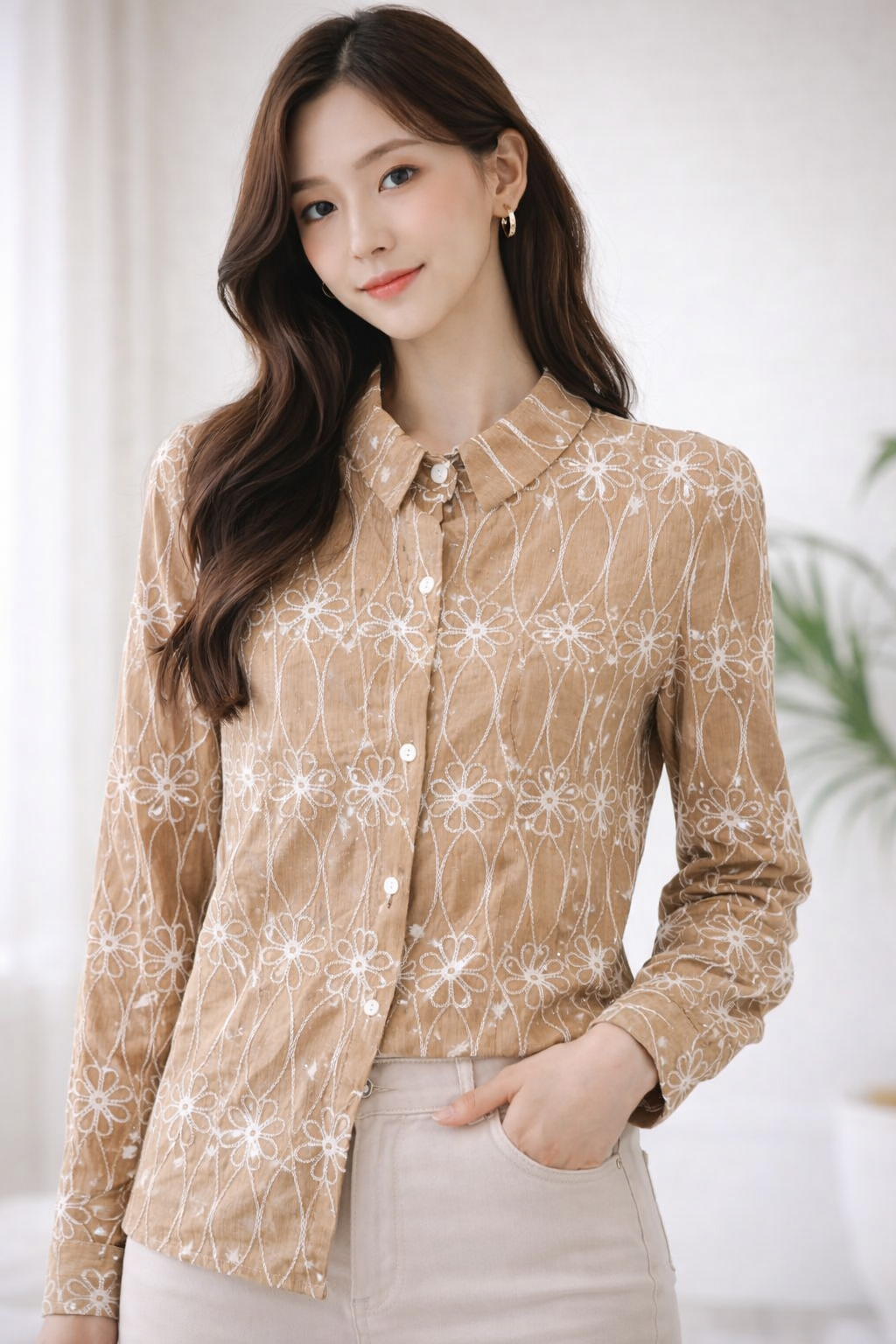 Imported Korean Embroidered Cotton Shirt for Women Wholesale Wholesale India - Zadine Fashion