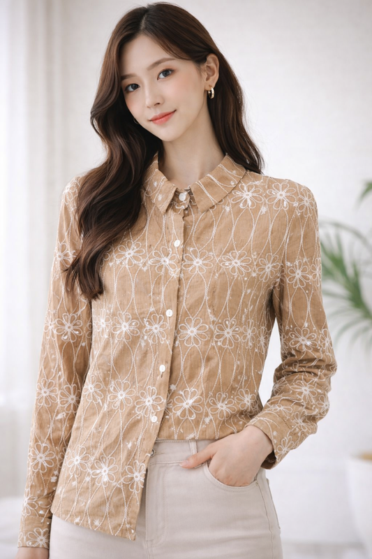 Imported Korean Embroidered Cotton Shirt for Women Wholesale | Premium Elegant Tops India