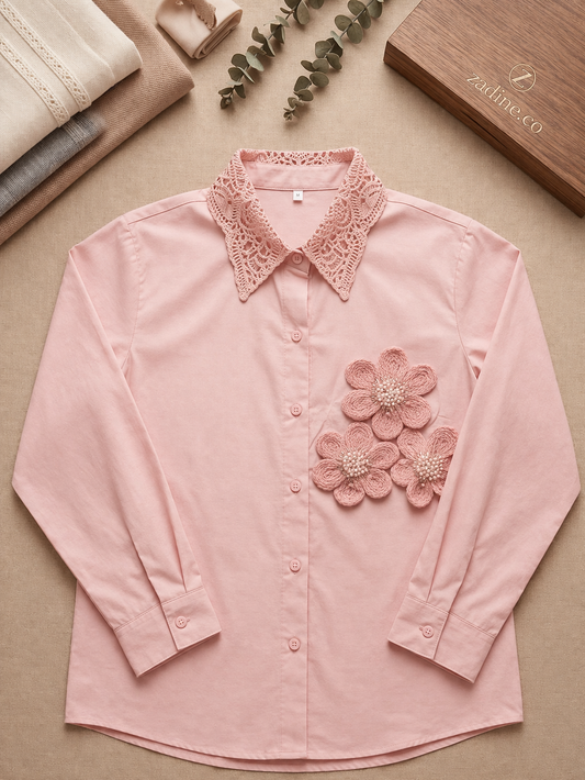 Imported Korean 3D Flower Applique Shirt for Women Wholesale | Premium Designer Tops India