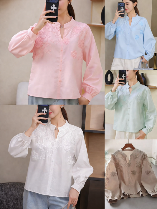 Imported Korean Embroidered Half Placket Shirts for Women | Stylish Casual Loose Fit Shirtss Wholesale India