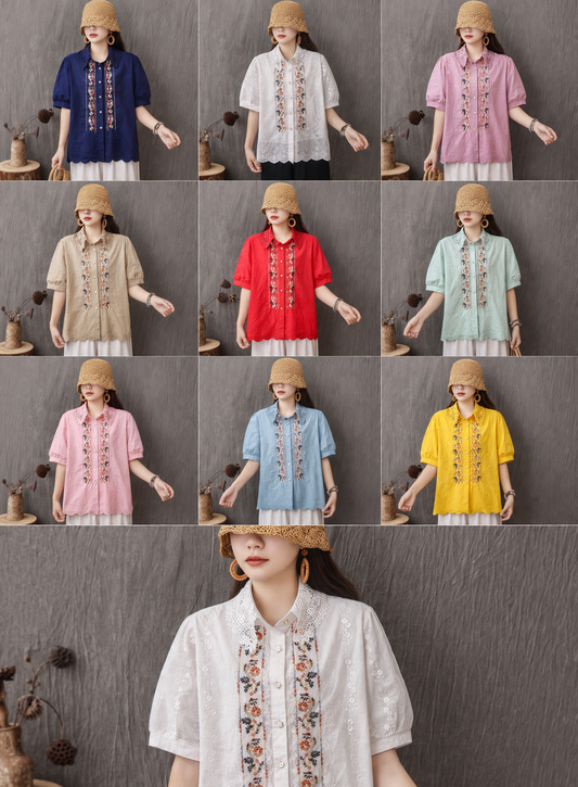 Korean Embroidered Shirts for Women | Casual Loose Fit Summer Shirtss Wholesale India