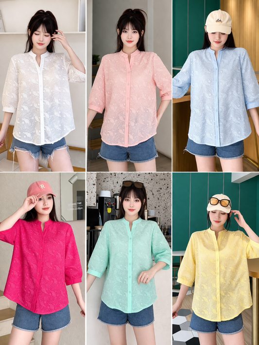Imported Korean All Over Embroidered Shirt for Women | Loose Fit Summer Casual Tops Wholesale India