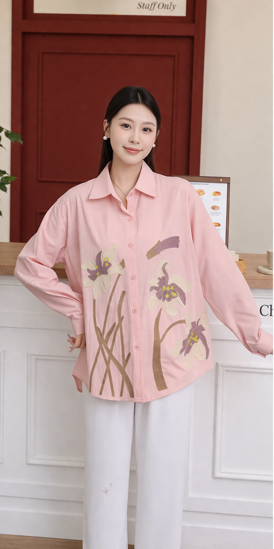 Korean Floral Printed Shirt for Women | Loose Fit Casual Stylish Tops Wholesale India