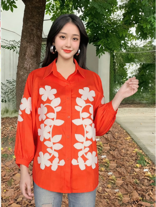 Korean Floral Print Loose Shirt for Women | Bold Stylish Casual Tops Wholesale India