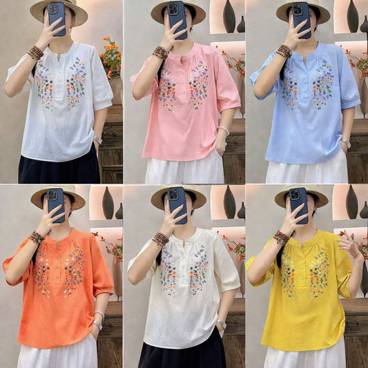 Korean Embroidery Cotton Top for Women | Half Sleeve Casual Wear Tops Wholesale India