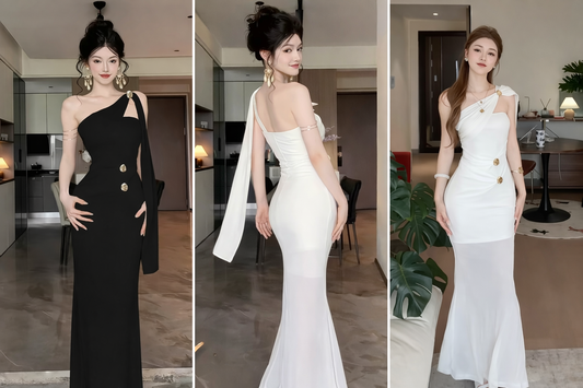 Imported Korean One-Shoulder Evening Maxi Dress for Women – Wholesale