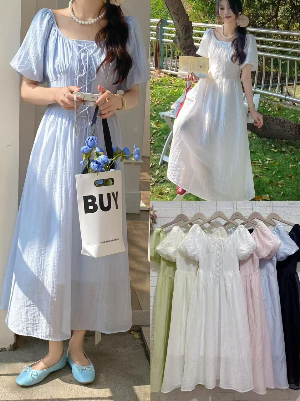 Korean Puff Sleeve Midi Dress for Women Wholesale India - Zadine Fashion