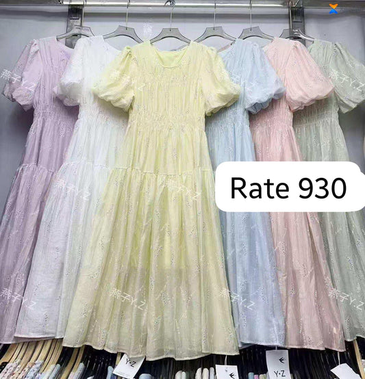 Imported Korean Embroidered Gown Wholesale | Puff Sleeve Long Dress Supplier India