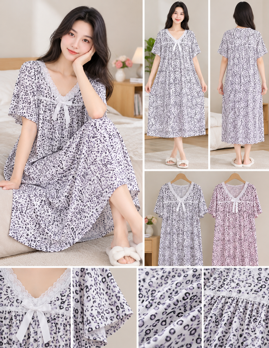 Leopard print lace V neck nightdress black white pink Korean wholesale