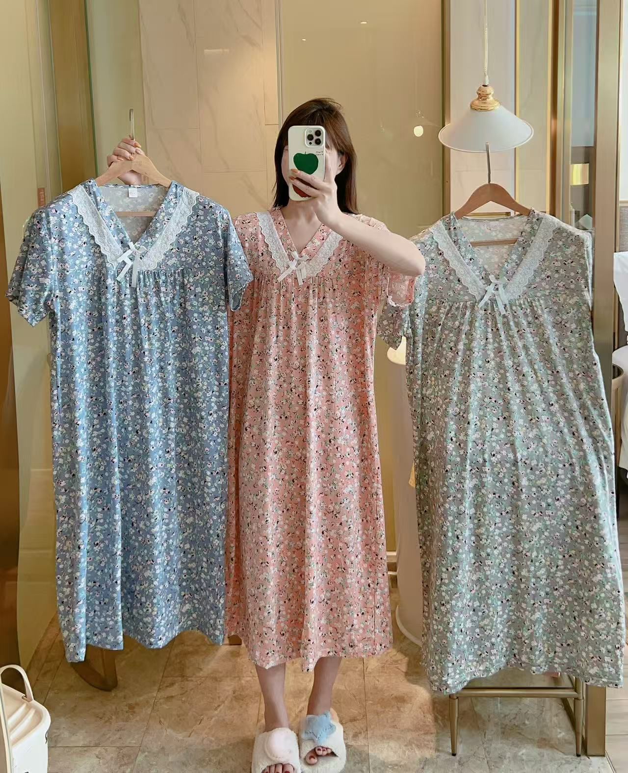Korean Floral Night Dress for Women Wholesale | Cotton Summer Nighty Supplier India | Ladies Sleepwear Bulk