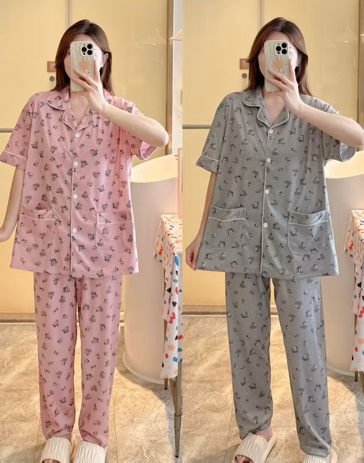 Korean Floral Button Night Suit for Women Wholesale | Premium Cotton Pajama Set Supplier India | Ladies Nightwear Bulk