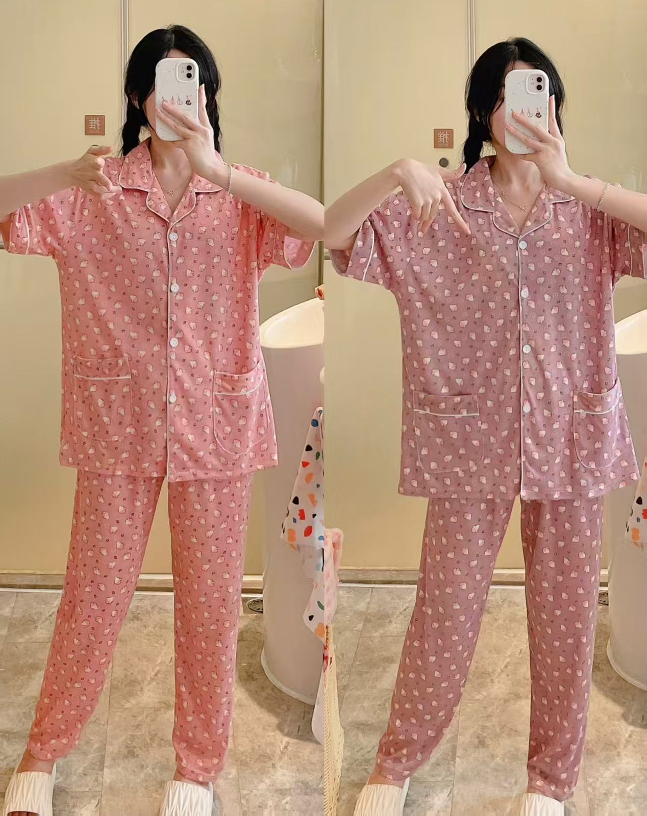 Korean Floral Button Night Suit for Women Wholesale | Premium Cotton Pajama Set Supplier India | Ladies Nightwear Bulk