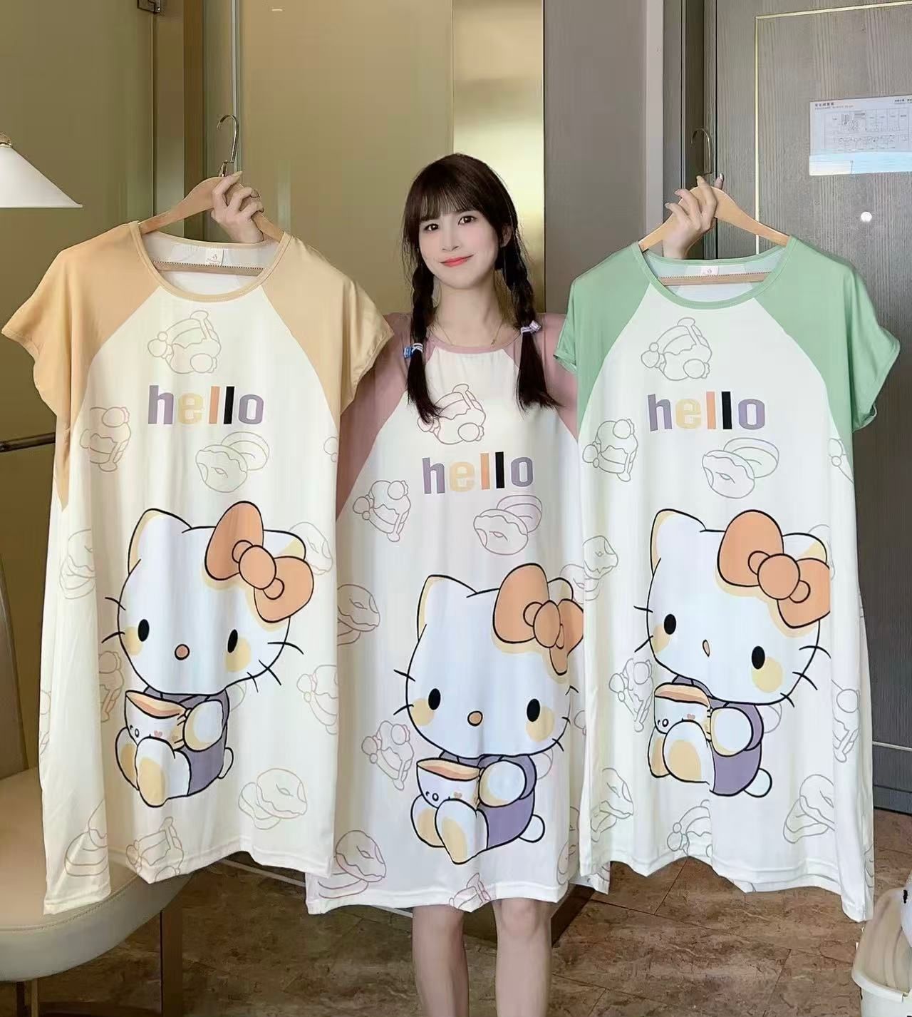 Korean Cartoon Oversized Nighty for Women Wholesale | Cotton T-Shirt Night Dress Supplier India | Ladies Sleepwear Bulk