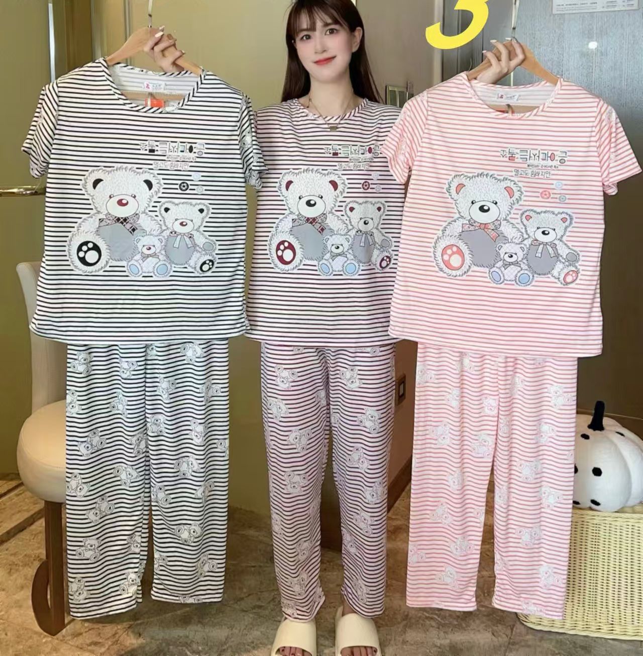Korean Printed Night Suit Set for Women Wholesale | Cotton Striped Sleepwear Supplier India | Ladies Nightwear Bulk