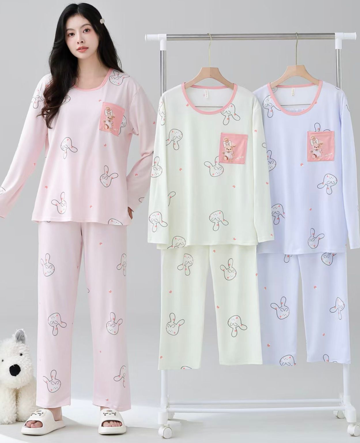 Korean Cartoon Full Sleeve Night Suit for Women Wholesale | Cotton Cute Sleepwear Set Supplier India | Ladies Nightwear Bulk