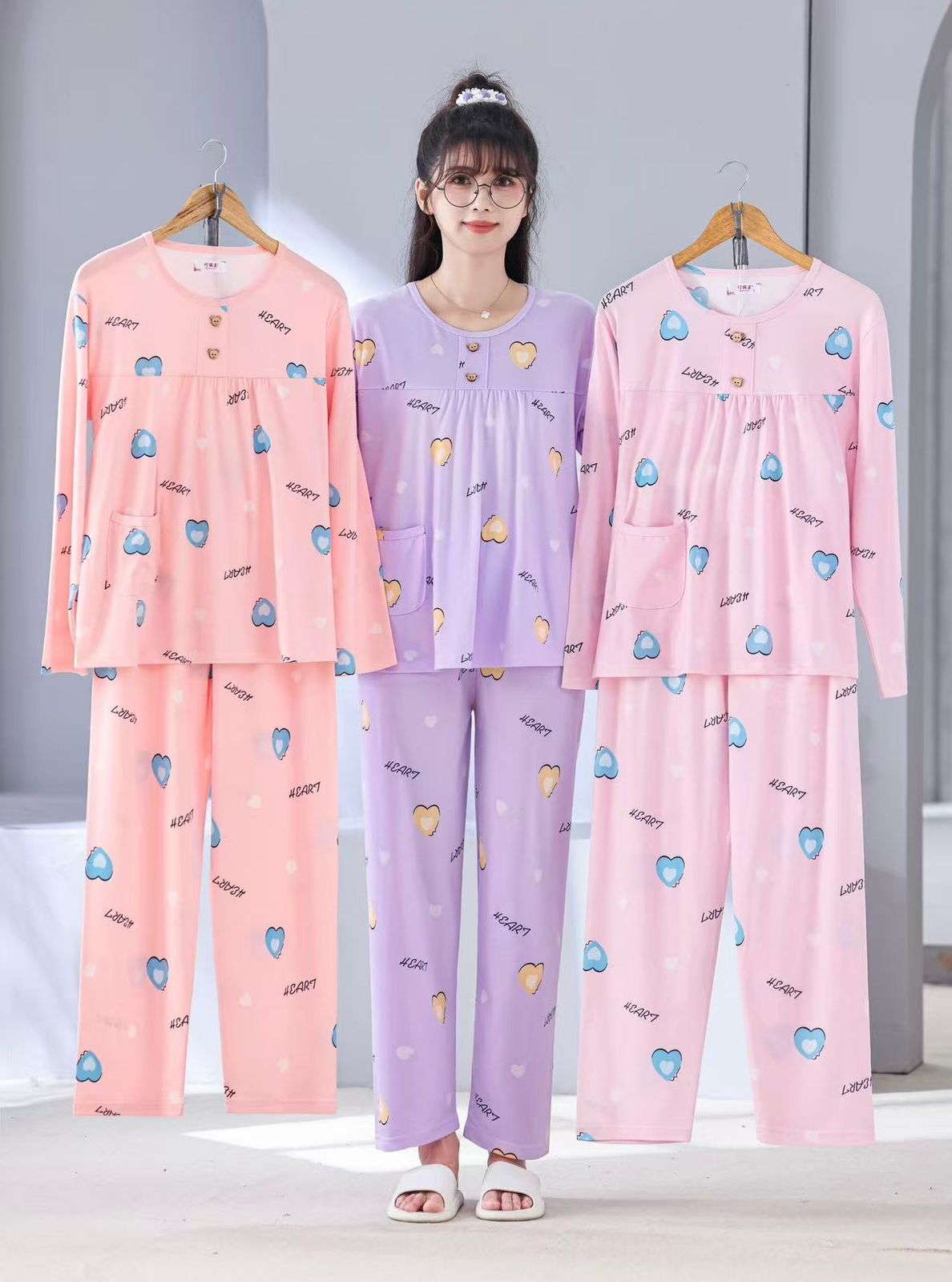 Korean Rabbit Print Night Suit for Women Wholesale | Cute Cotton Full Sleeve Sleepwear Set | Ladies Nightwear Supplier India