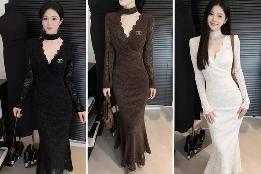 Imported Korean Lace Choker-Neck Maxi Party Dress for Women – Wholesale