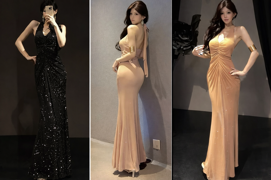 Imported Korean Halter Neck Shimmer Maxi Party Dress for Women – Wholesale